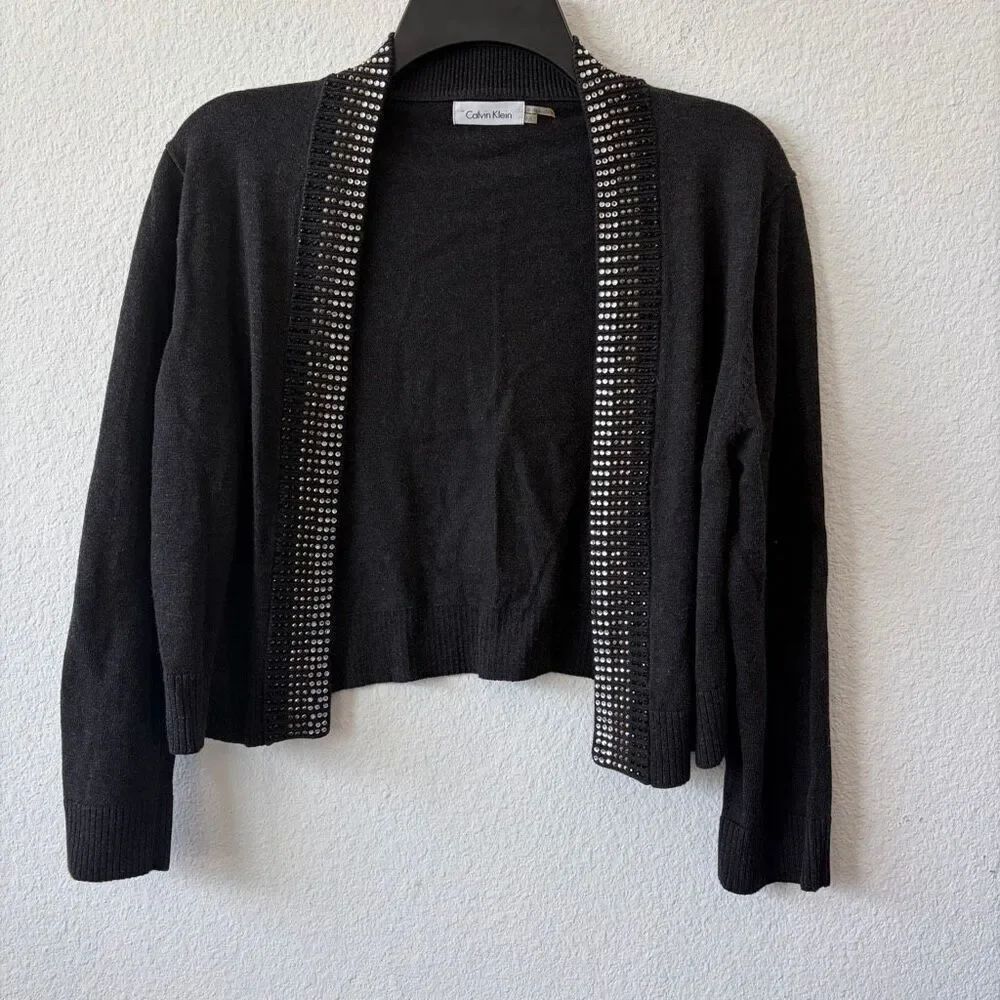 Calvin Klein Black Rhinestone Embellished Cropped Cardigan